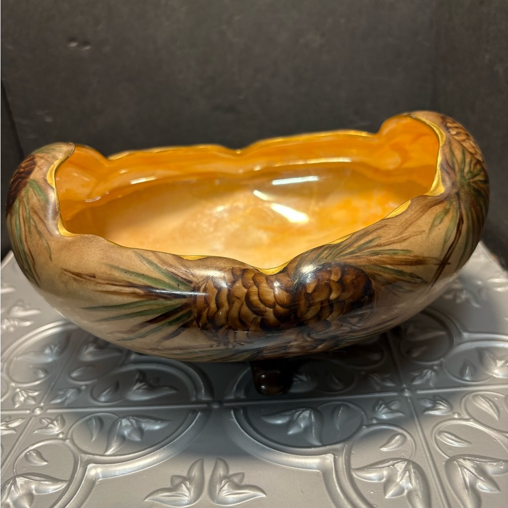 Vintage gold accented O&EG Royal Austria Scalloped Nut /Candy Bowl hand painted